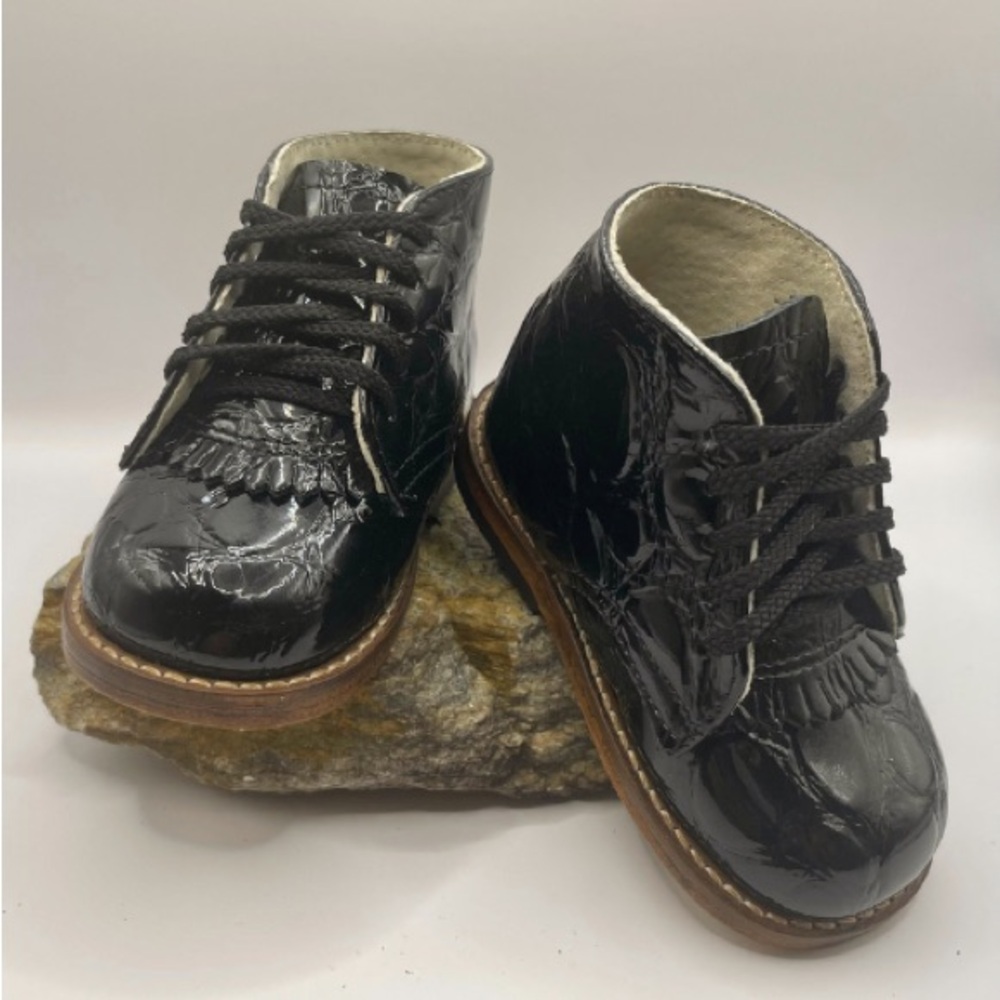 THEBABYWALKINGSHOE BABY BOY BLACK PATENT LEATHER 3.5 SHOES MADE IN USA